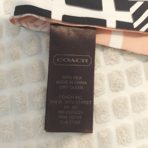 Coach Signature Black and Peach Wild Stripe Silk Skinny Scarf - Picture 11 of 13